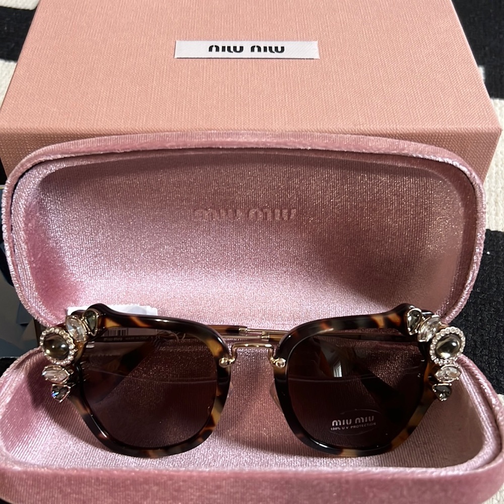 Miu Miu Tortoise Jewel Embellished Cat Eye SMU03S Sunglasses